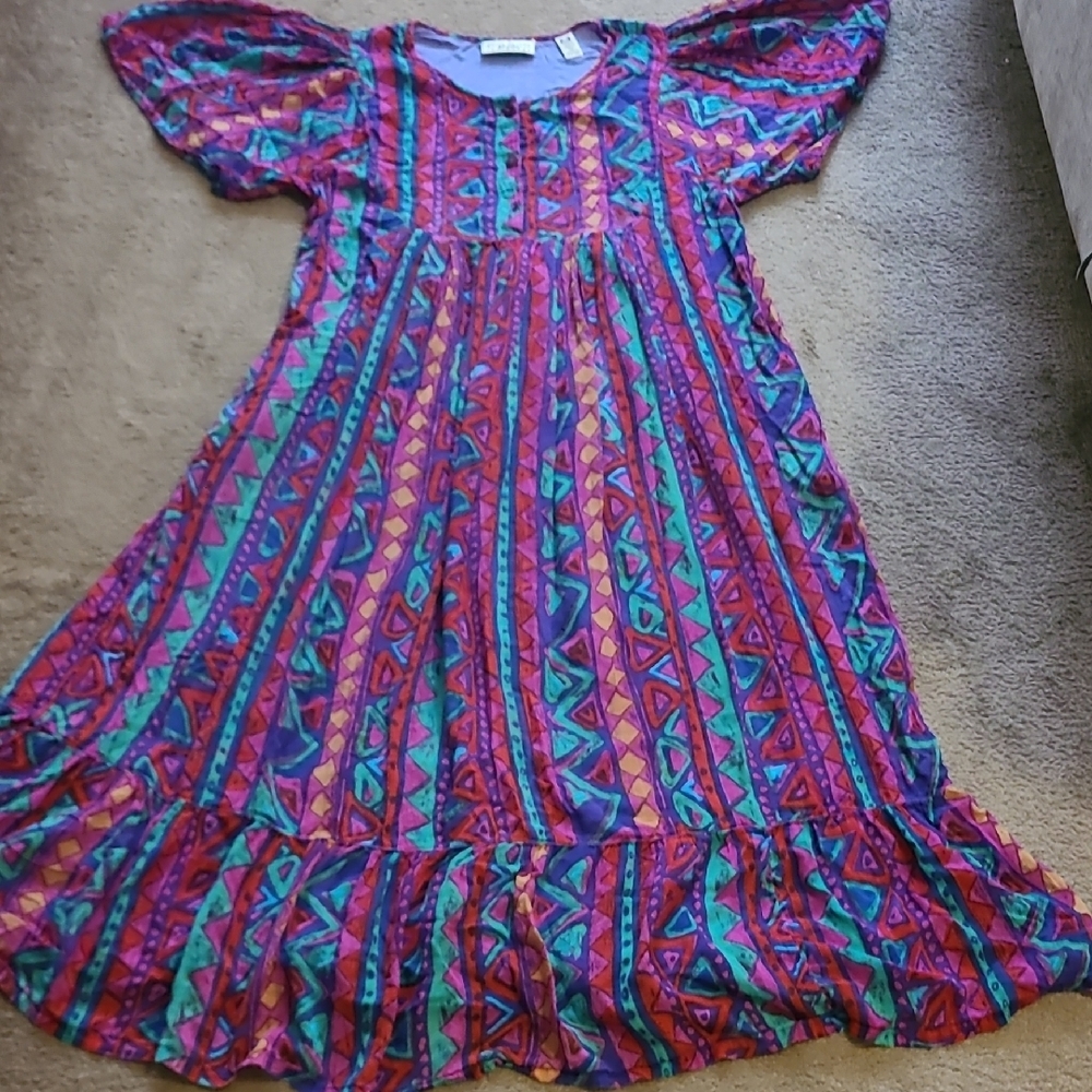 Vibrant Multicolor Geometric Midi Dress